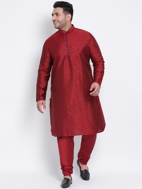 plus size maroon solid silk blend kurta pyjama set - 17718932 - Very Small Image - 1