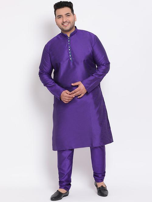 plus size purple solid silk blend kurta pyjama set - 17718948 - Very Small Image - 1