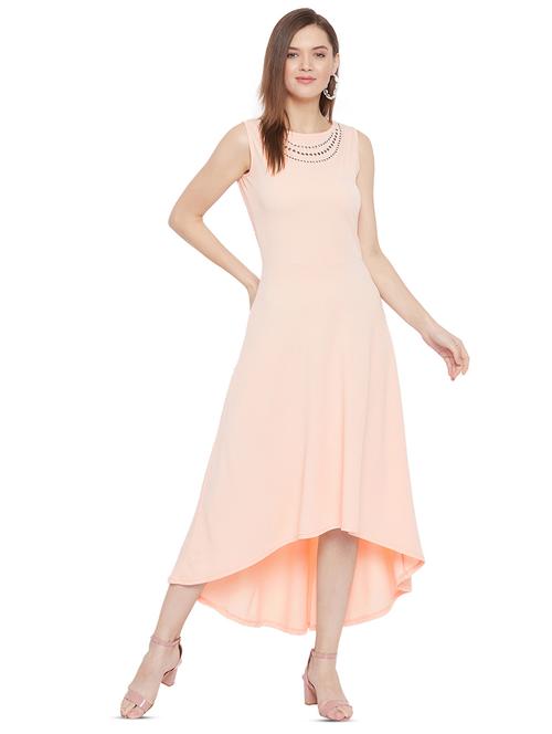 peach polyester high low dress - 17718954 - Very Small Image - 1