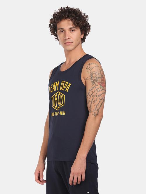 navy blue printed vest - 17726218 - Very Small Image - 1