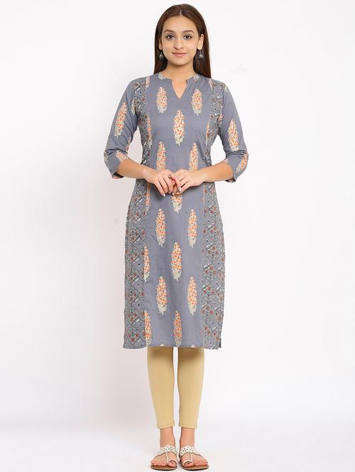 floral printed straight kurta - 17727219 - Very Small Image - 1