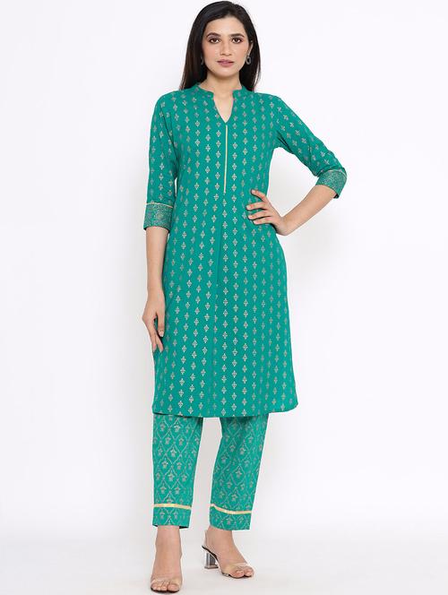 teal printed straight kurta - 17727270 - Very Small Image - 1