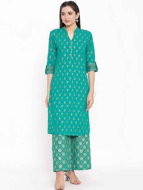teal straight kurta - 17727275 - Very Small Image - 1