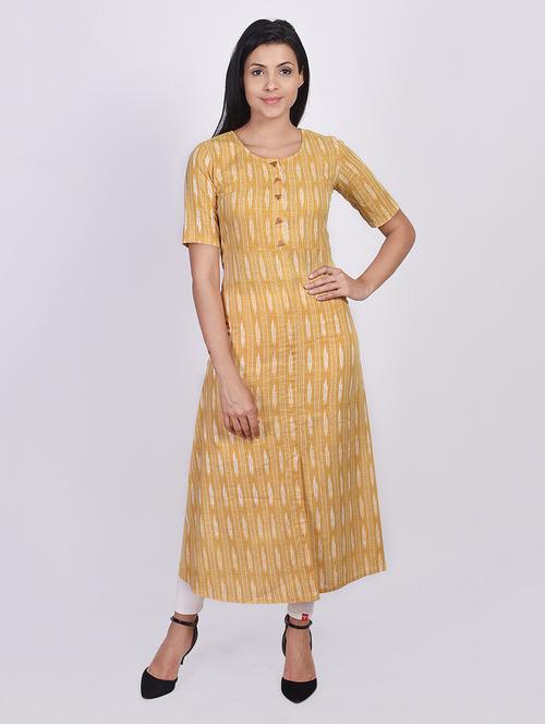 mustard ikat a-line kurta - 17727318 - Very Small Image - 1
