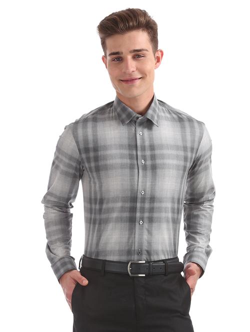 grey checkered formal shirt - 17727645 - Very Small Image - 1