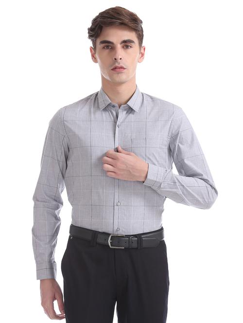 grey checked formal shirt - 17727738 - Very Small Image - 1