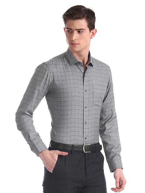 grey checkered formal shirt - 17727849 - Very Small Image - 1
