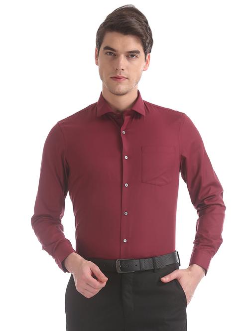 maroon solid formal shirt - 17727884 - Very Small Image - 1