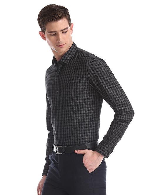 grey checkered formal shirt - 17727886 - Very Small Image - 1