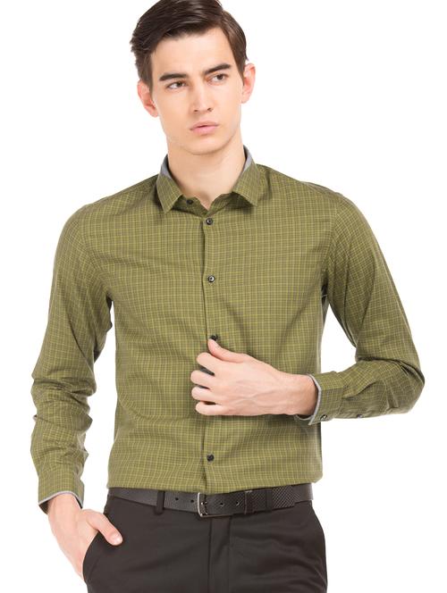 olive green checkered formal shirt - 17728002 - Very Small Image - 1