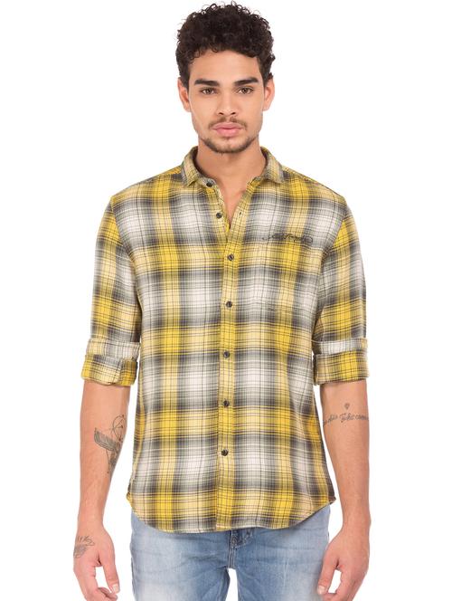 yellow checkered casual shirt - 17728083 - Very Small Image - 1