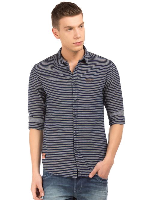 blue striped casual shirt - 17728103 - Very Small Image - 1