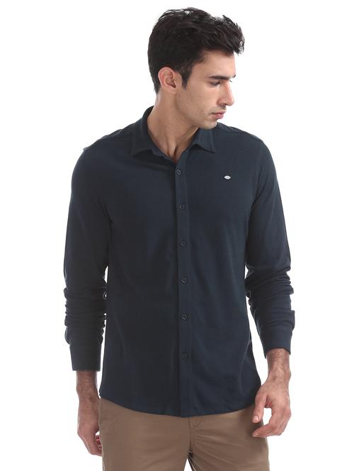 blue solid casual shirt - 17728136 - Very Small Image - 1