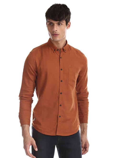 orange solid casual shirt - 17728255 - Very Small Image - 1
