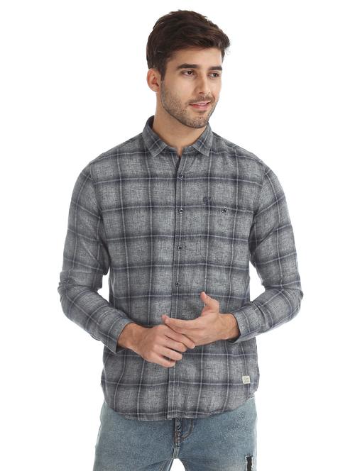 grey checkered casual shirt - 17728259 - Very Small Image - 1