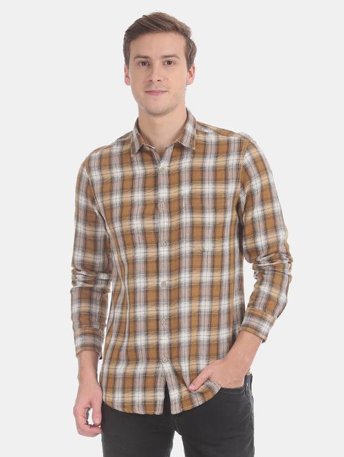 yellow checkered casual shirt - 17728274 - Very Small Image - 1