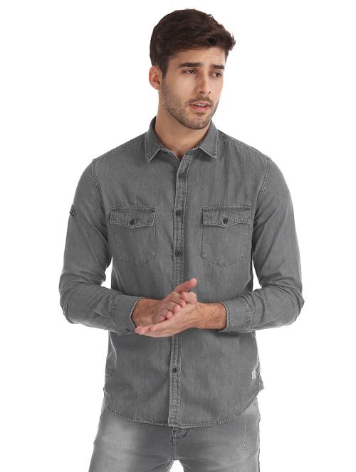 grey solid casual shirt - 17728281 - Very Small Image - 1