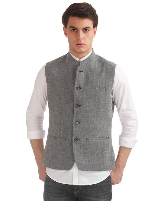 grey self design nehru jacket - 17729487 - Very Small Image - 1
