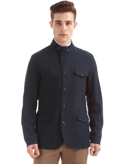 navy blue bandhgala casual blazer - 17729534 - Very Small Image - 1