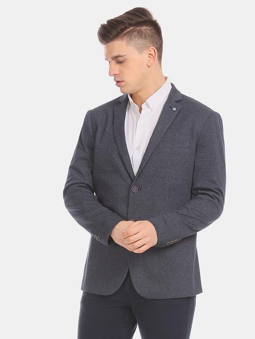 blue self design single breasted formal blazer - 17729706 - Very Small Image - 1