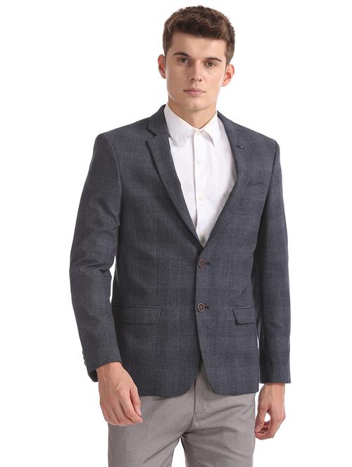 navy blue checkered single breasted formal blazer - 17729740 - Very Small Image - 1