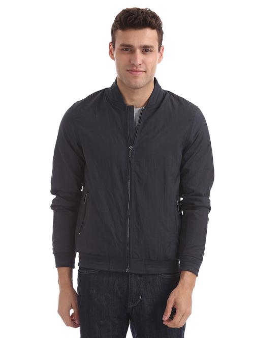 navy blue solid bomber jacket - 17729819 - Very Small Image - 1