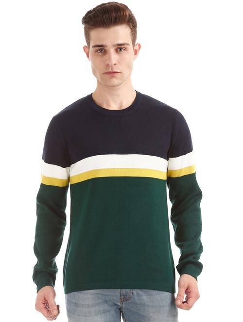 green color block pullover - 17730104 - Very Small Image - 1