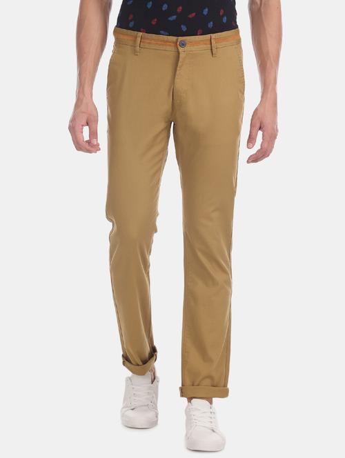 khaki solid chinos casual trouser - 17730392 - Very Small Image - 1