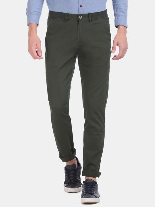 bottle green solid flat front casual trouser - 17730476 - Very Small Image - 1