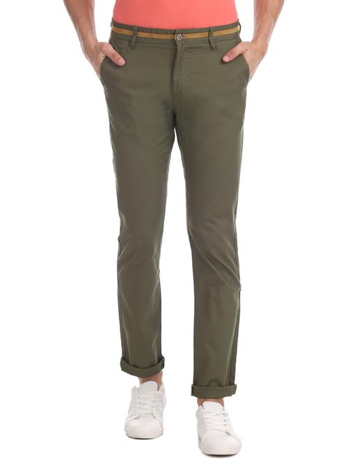 olive green solid chinos casual trouser - 17730478 - Very Small Image - 1