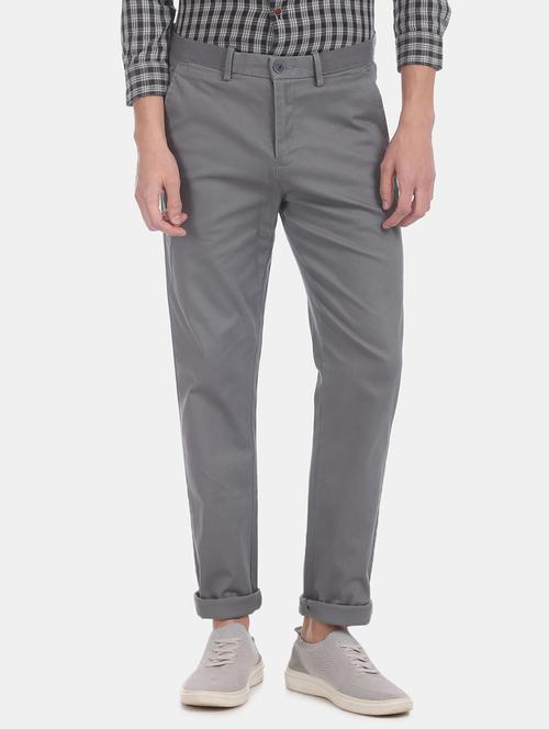 grey solid flat front casual trouser - 17730506 - Very Small Image - 1
