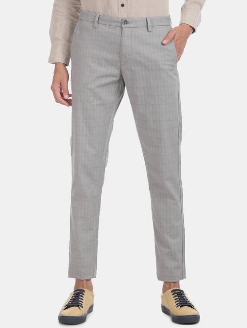 grey checkered flat front casual trouser - 17730631 - Very Small Image - 1