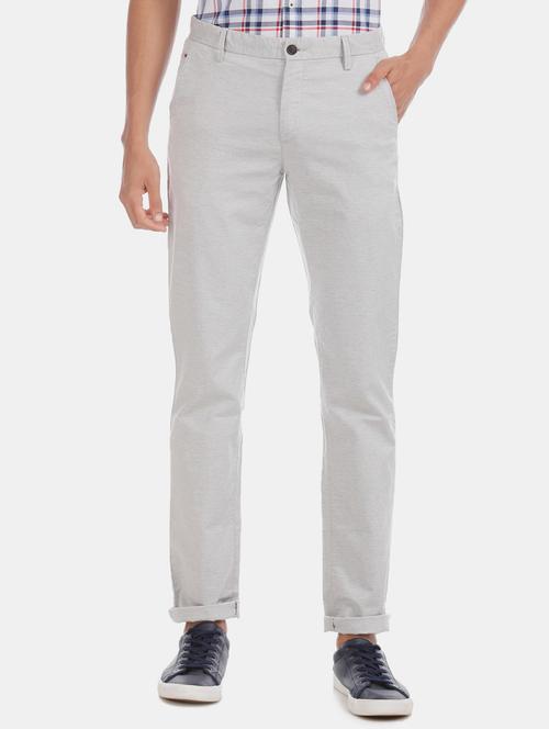 grey solid flat front casual trouser - 17730639 - Very Small Image - 1