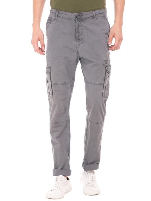 grey solid cargos casual trouser - 17730678 - Very Small Image - 1
