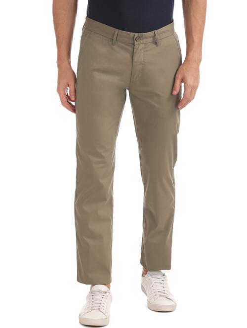 beige solid flat front casual trouser - 17730825 - Very Small Image - 1