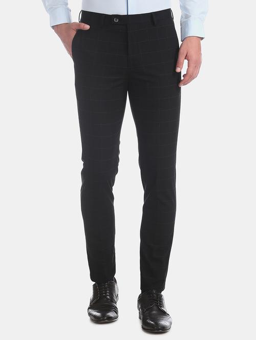 black checkered flat front formal trouser - 17730952 - Very Small Image - 1