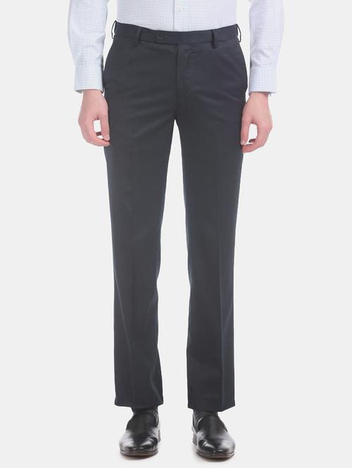 navy blue solid flat front formal trouser - 17730966 - Very Small Image - 1