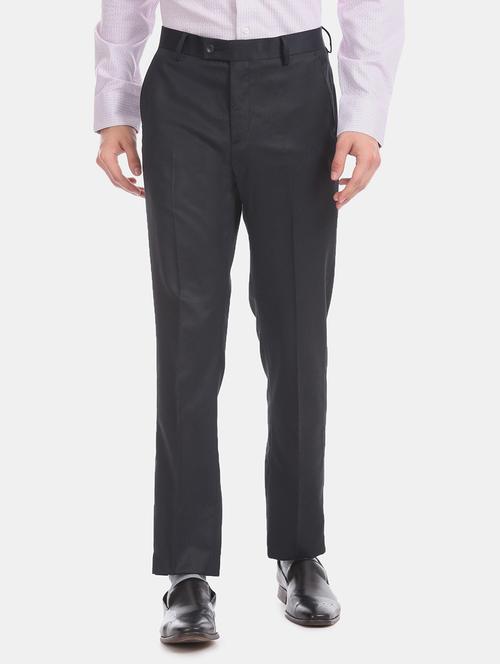 blue solid flat front formal trouser - 17730992 - Very Small Image - 1