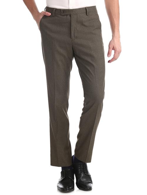 brown textured flat front formal trouser - 17731014 - Very Small Image - 1