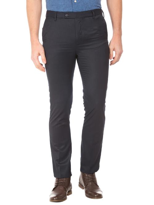 navy blue solid flat front formal trouser - 17731031 - Very Small Image - 1
