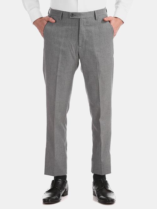 grey textured flat front formal trouser - 17731042 - Very Small Image - 1