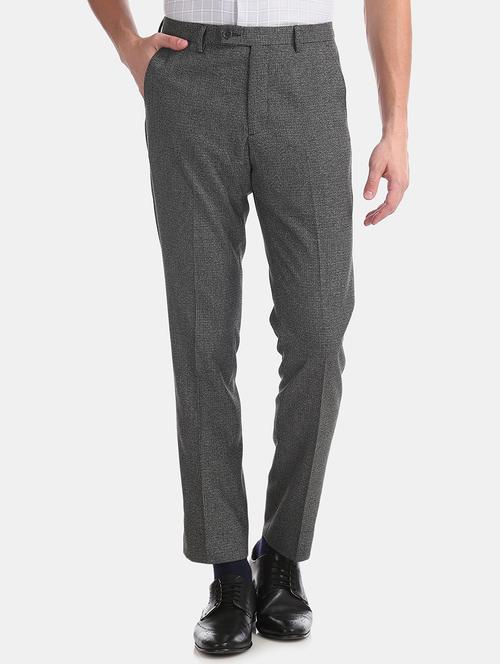 grey textured flat front formal trouser - 17731065 - Very Small Image - 1