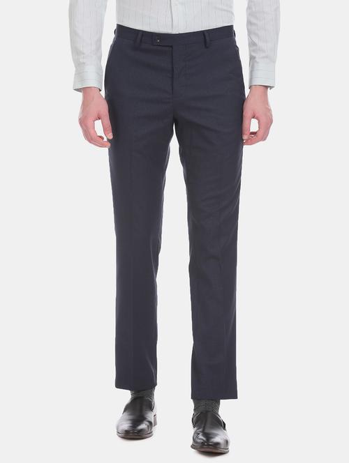 navy blue striped flat front formal trouser - 17731113 - Very Small Image - 1
