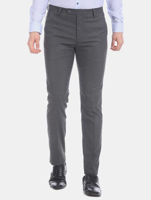 grey solid flat front formal trouser - 17731131 - Very Small Image - 1