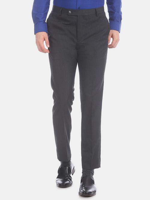 grey solid flat front formal trouser - 17731135 - Very Small Image - 1