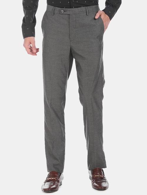 grey textured flat front formal trouser - 17731139 - Very Small Image - 1