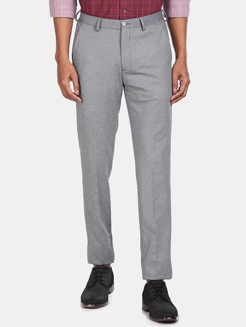 grey solid flat front formal trouser - 17731160 - Very Small Image - 1