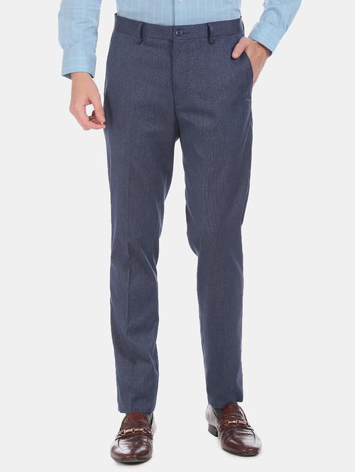 blue textured flat front formal trouser - 17731210 - Very Small Image - 1