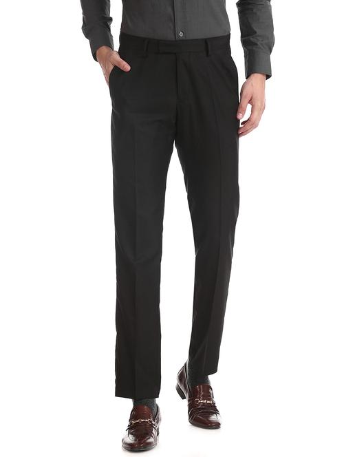 black solid flat front formal trouser - 17731343 - Very Small Image - 1