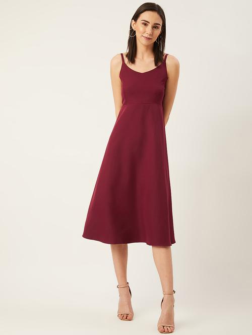 maroon crepe fit & flare dress - 17732316 - Very Small Image - 1